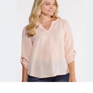 4/$20 Pale Pink Semi Sheer Roll Tab Blouse